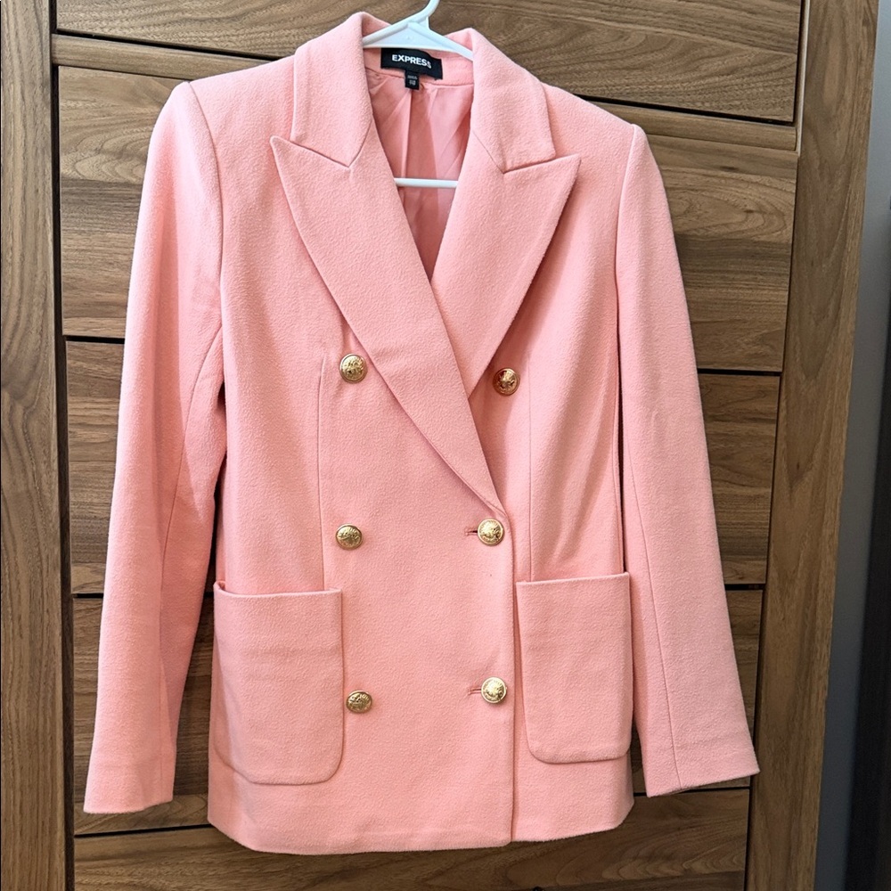 Bnwot Express Women's Blush Double-Breasted Blazer With Gold Buttons!